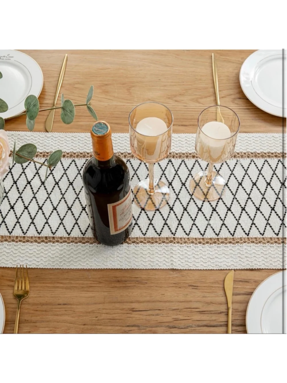 NEW Table Runner Linear End Boho Tassels Cotton & Linen tablecloth 12x60”